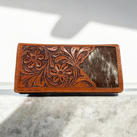 Hand Tooled Genuine Leather Hair on Hide Wallet - Picture 4 of 6